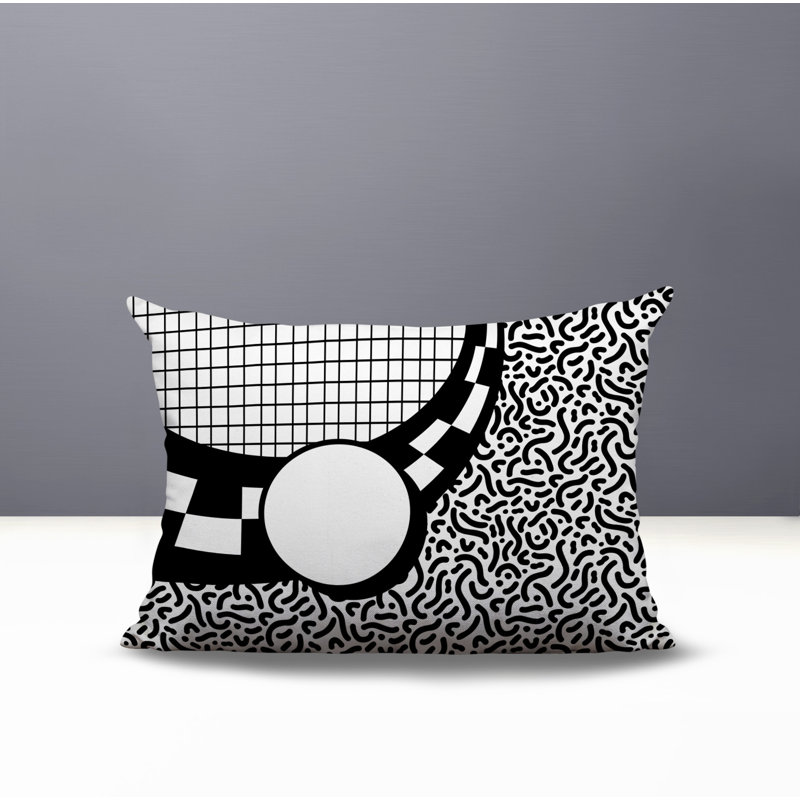 Coussin lombaire intérieur / extérieur Trix Abstract, Rectangle H 18 po x l 25 po, Noir