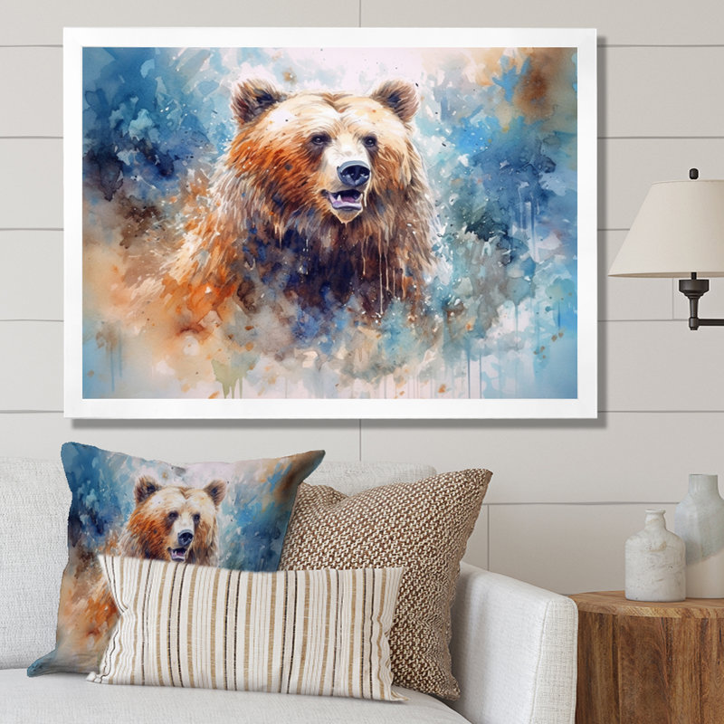 «Majestic Grizzly I» sur toile, H 16 po x l 32 po x P 1 po, Cadre simple blanc
