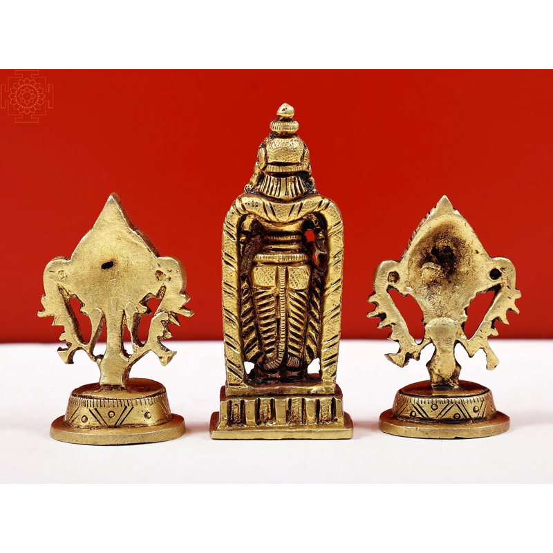 Ensemble de petits seigneurs 3 po Vishnu avec symboles Vaishnava | Conque et chakra | Fait à la main