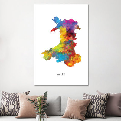 Wales Map by Michael Tompsett - Wrapped Canvas Print