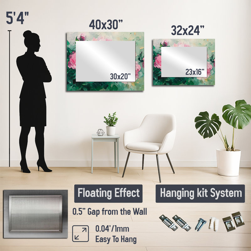 Harmonie de pivoines vertes - art mural miroir floral - imprimé sur métal, 30" x 40"