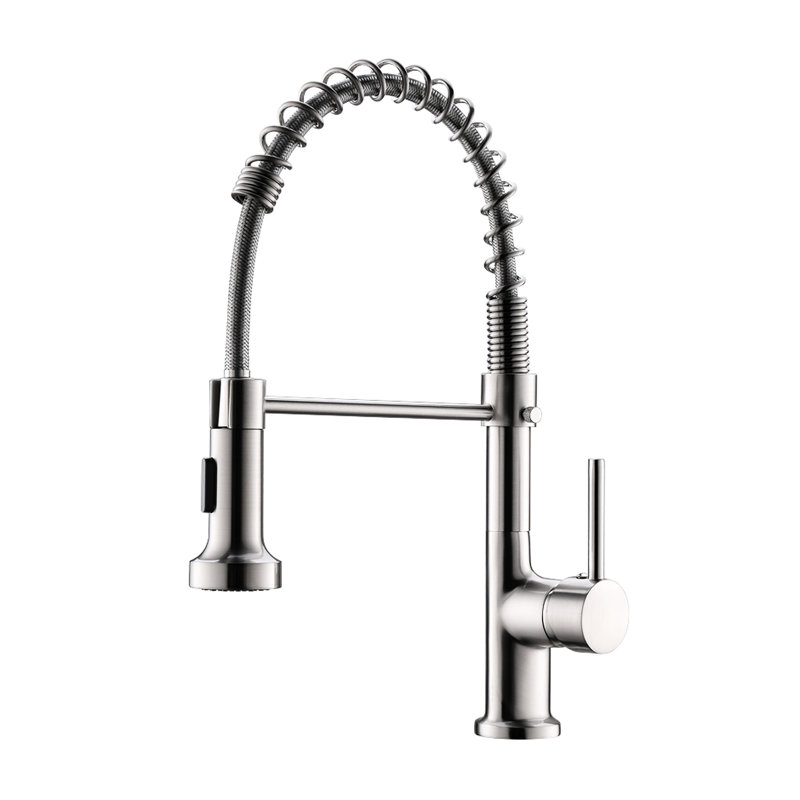 Brushed Nickel Commercial Kitchen Faucet With Pull-Down , 360 Degree Rotation, Convenient Sink Pull Down Nickel, 360-Degree Rotatable, Easy To Control