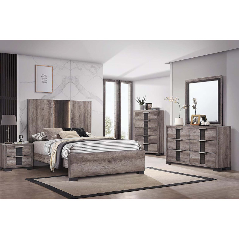 1pc Table de chevet à finition brune rustique Deux tiroirs Boutons en métal Meubles de chambre à coucher en bois, Brun