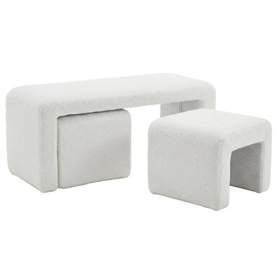41" W 3-Pieces Faux Fur Modern Bench, Nesting Ottoman Bench Set For Living Room Or Bedroom, No Assembly