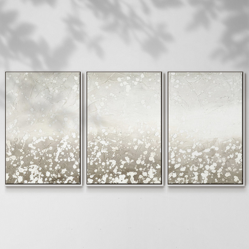 Brume d'obsidienne imprimée, ensemble de 3 toiles encadrées, H 36 po x l 75 po, Cadre blanc
