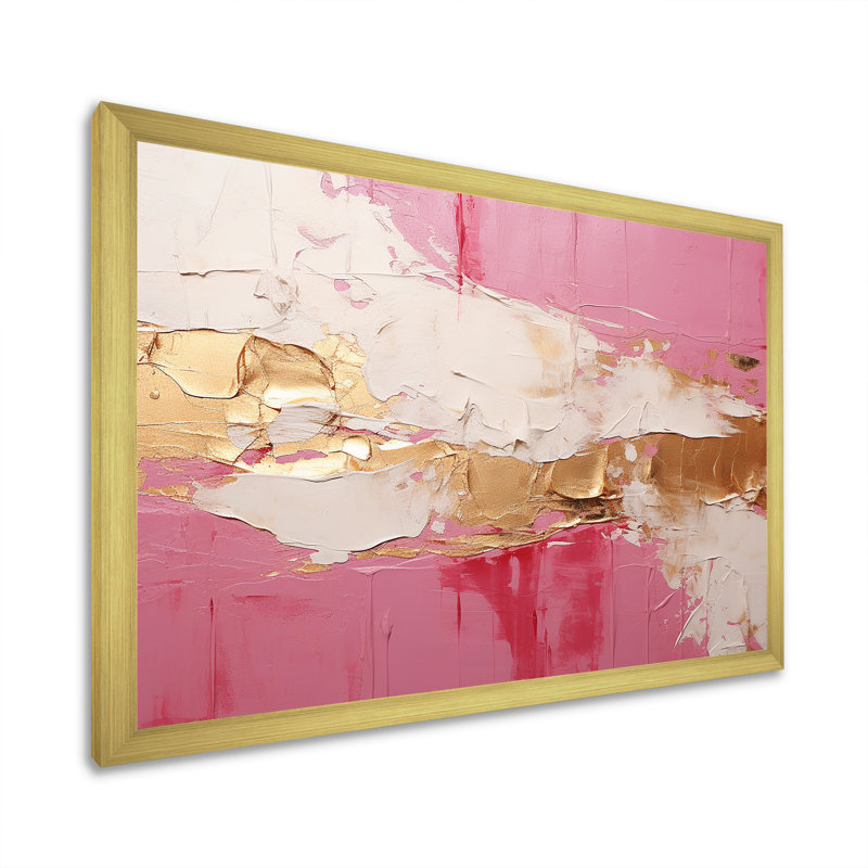 «Minimalisme rose et doré Horizon I», reproduction d'art sur toile encadrée, H 34 po x l 44 po x P 1,5 po, Cadre doré simple