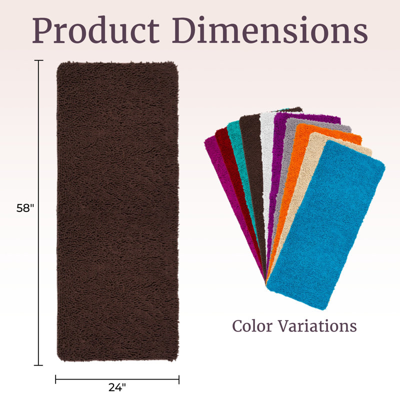 58 x 24 Chenille Bath Runner with Non-Slip Backing - Absorbent High-Pile Chenille Memory Foam, Chocolate
