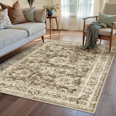Stella Machine Washable Oriental Brown Area Rug With Non-Slip Backing