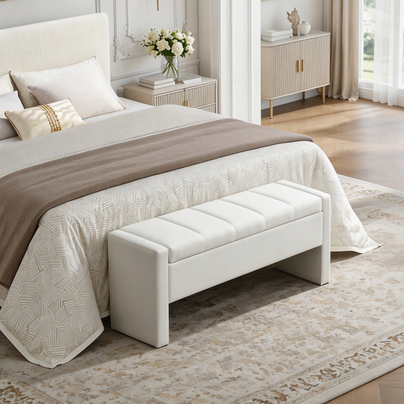 Banc de lit moderne avec rangement, Beige