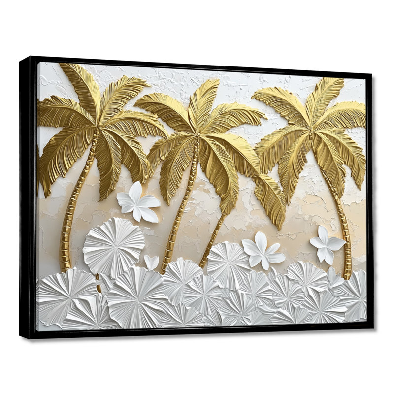 Coleeta Golden Cream Plams Reunion III - palmiers et palmiers, art mural, H 30 po x l 40 po, Impression encadrée flottante