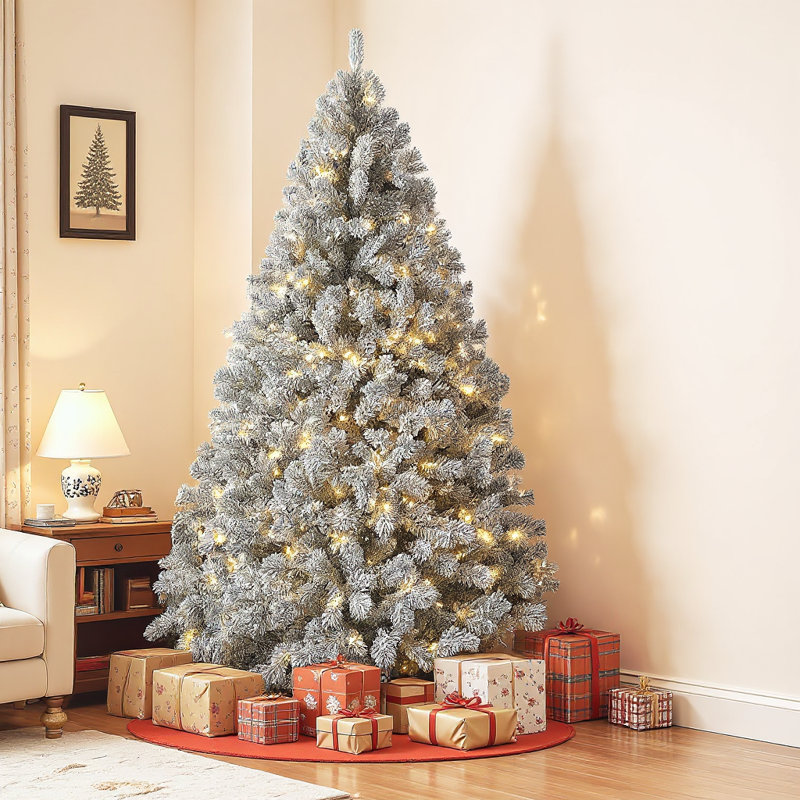Arbre de Noël artificiel en flocons pré-éclairé avec lumières blanc chaud, H 6 pi