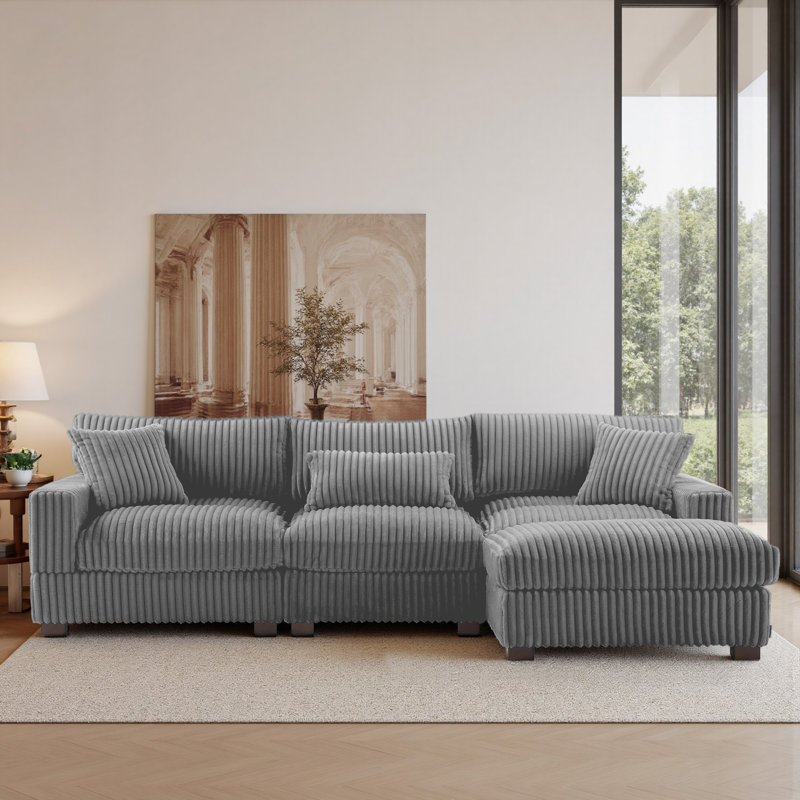 4 Seater Sectional, Light Grey Fabric
