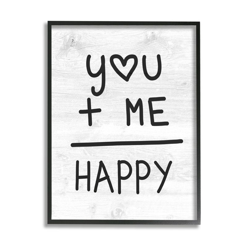 «You + Me = Happy Romantic phrase On Wood» par Lil 'Rue, impression, Giclée encadrée noir minuit