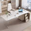 Bureau blanc rectangulaire en bois manufacturé avec 3 tiroirs-109763131