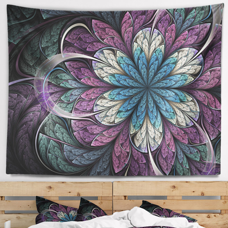 Tapisserie florale florale mauve arrondie, H 50 po x l 60 po