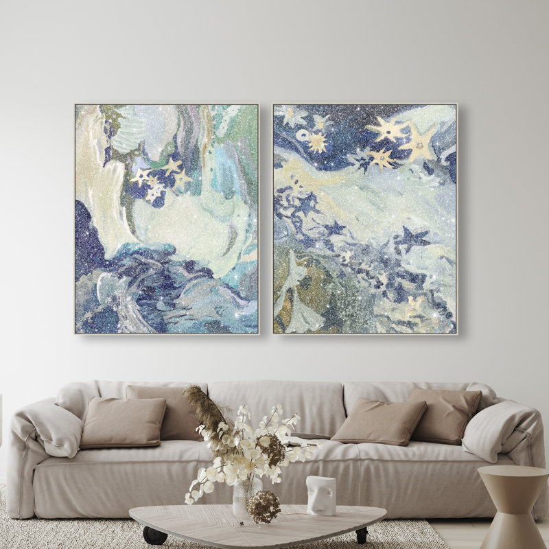 Mermaid Dream Set Canvas Animals Print by Oliver Gal, Black Frame, 16 x 20, 42"H x 34"W, Silver Floater Frame