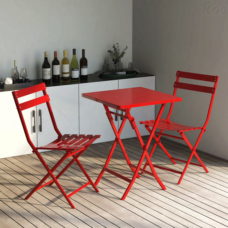 Ensemble bistro 3 pièces avec ensemble de patio et table pliante rouge