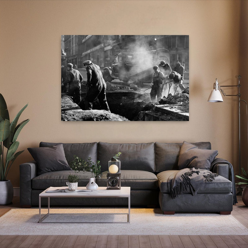 1930S Construction Street Workers Digging Ditch Boston Ma Usa Classic Industrial Retro City Wall Art, H 60 po x l 40 po