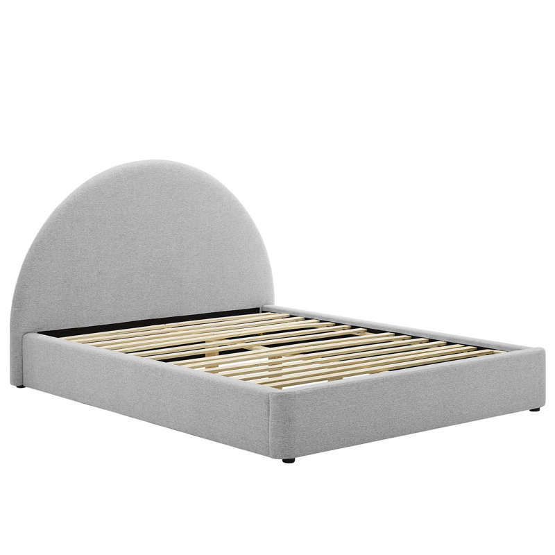 Resort Performance Velvet Arched Round Platform Bed, Heathered Weave Light Gray, Full