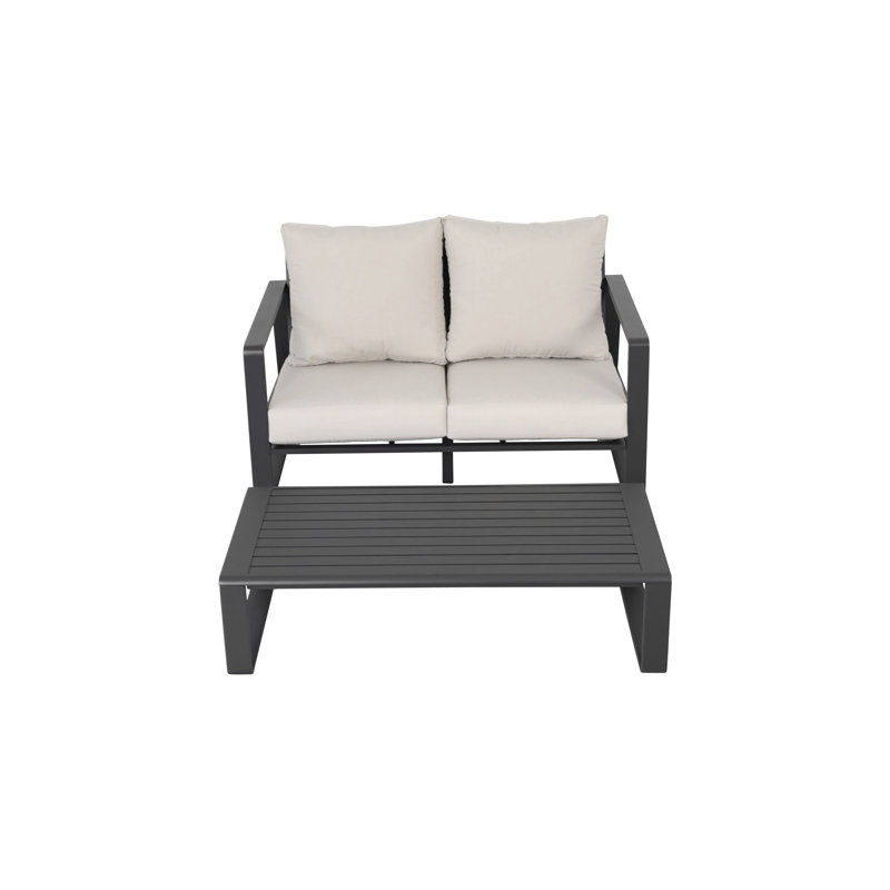 Sofa + Rectangular Coffee Table, Cushions, Beige