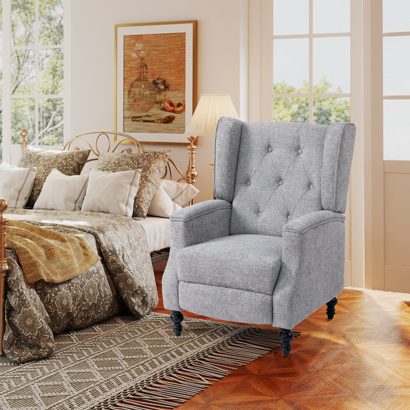 Manual Reclining Upholstered Wingback Armchair, Grey