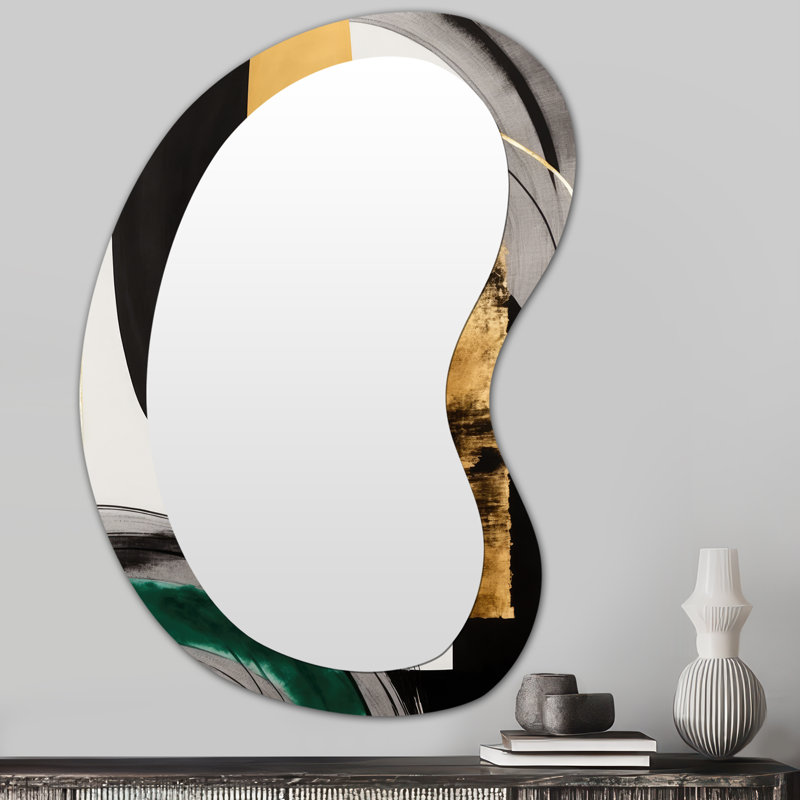 Art déco moderne vert II - Formes asymétriques transitionnelles abstraites - Grand miroir mural moderne, 31 po x 22 po