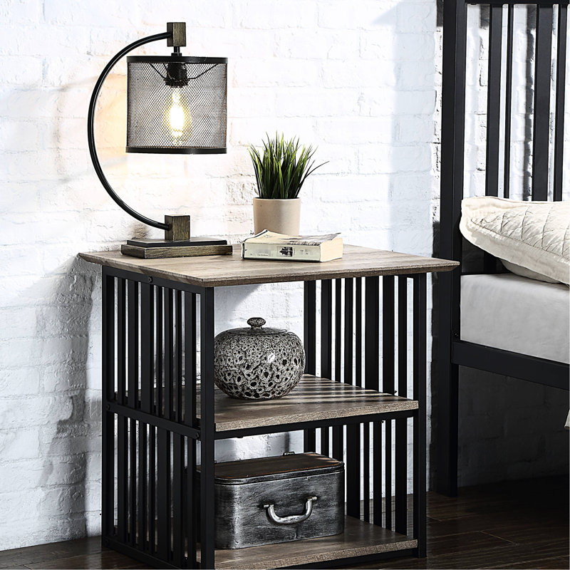Élégante table de chevet en chêne antique et noir avec table de chevet pratique: pour un intérieur