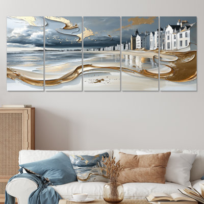 Ensemble de décorations murales bleues et dorées sur la plage d'Aberdeen en Écosse II