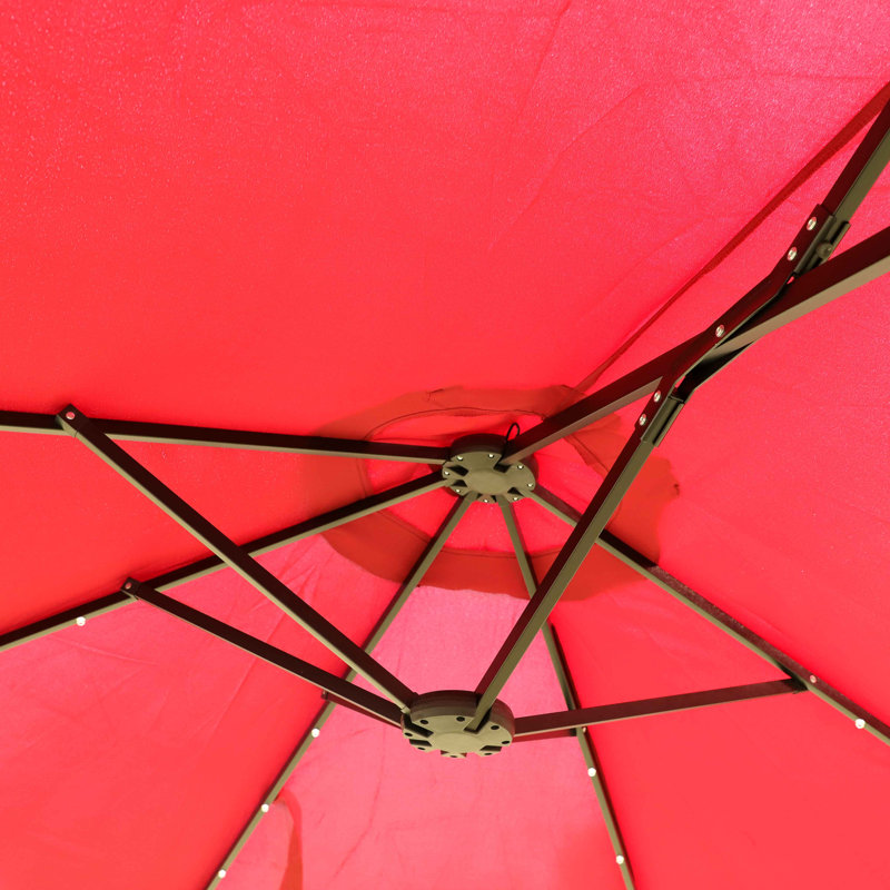 Grand parasol rectangulaire double pour marché extérieur avec lumière et base (sans base), Rouge
