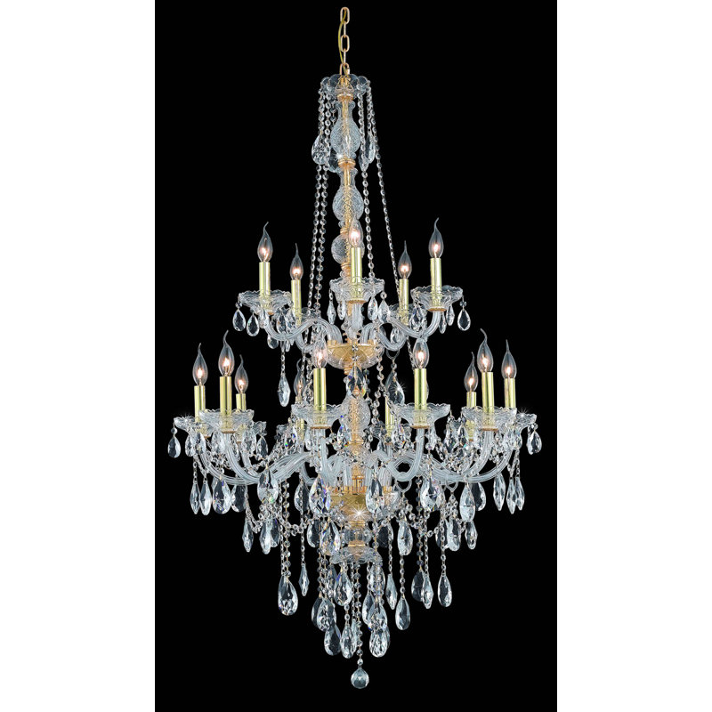 Lustre classique / traditionnel à 15 lumières de style bougie Abram, Or / cristal (transparent) / coupe royale