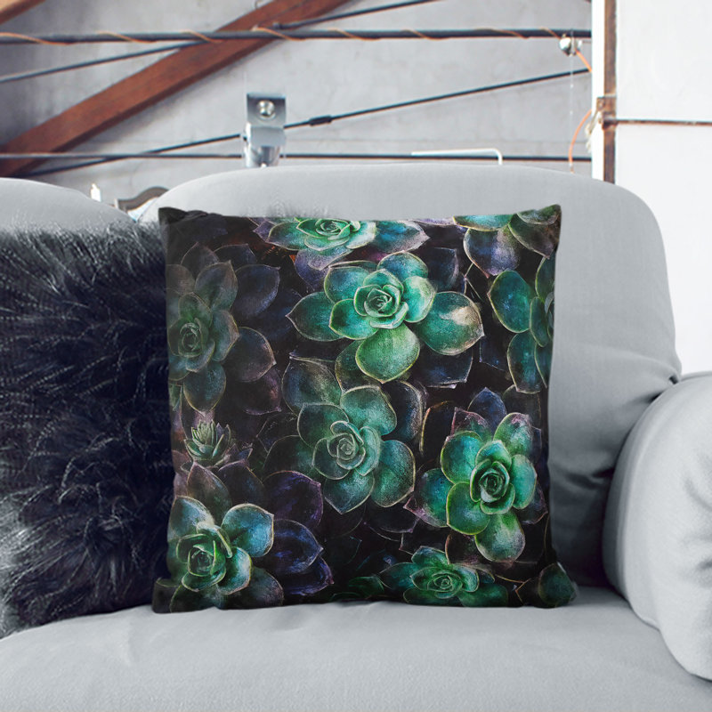 Succulent in Bloom Painting Cushion with Filling, 55cm H x 55cm W x 20cm D
