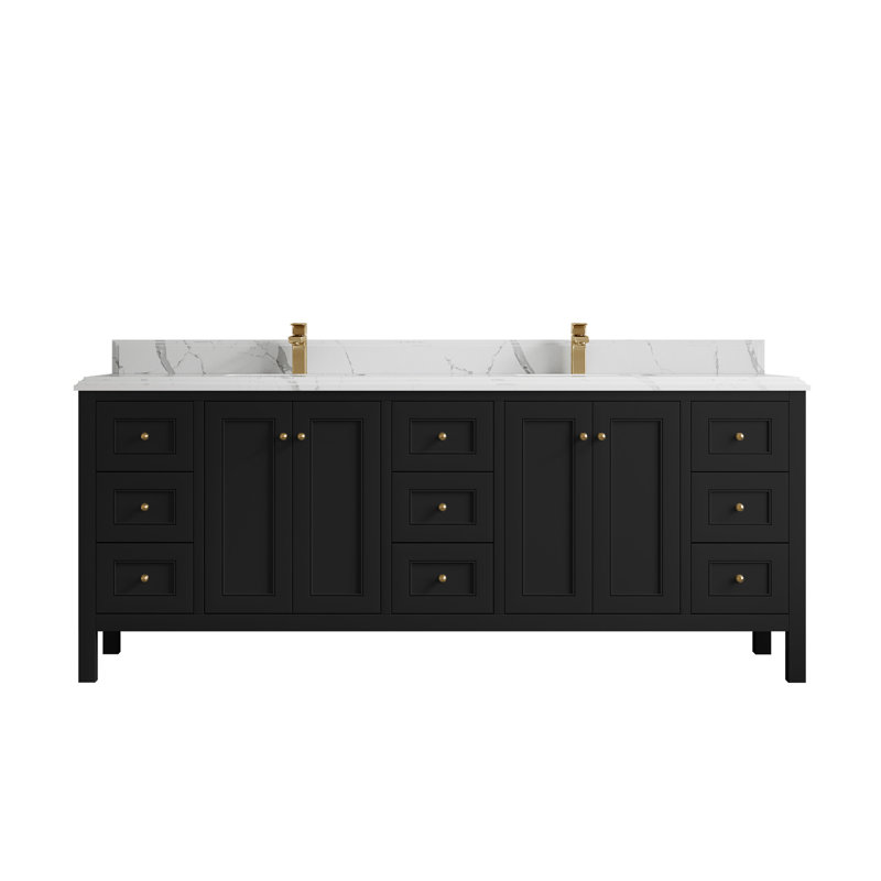 Nashville X P 22 po D Meuble-lavabo double avec 2 po Quartz Calacatta, Noir