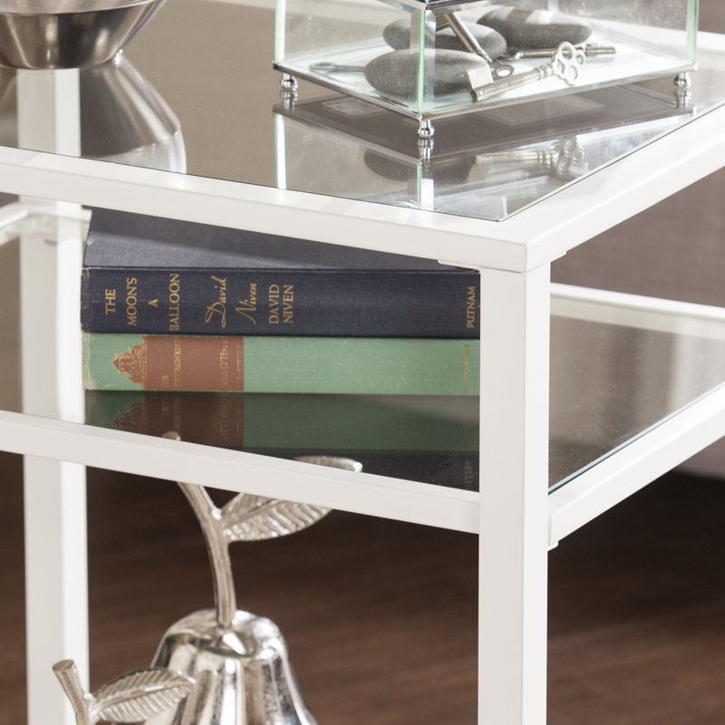 Jordyan Glass Top End Table, White