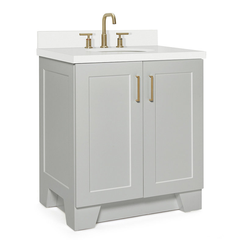 31 IN.  Single Bathroom Vanity, Gray, Oval, White Quartz