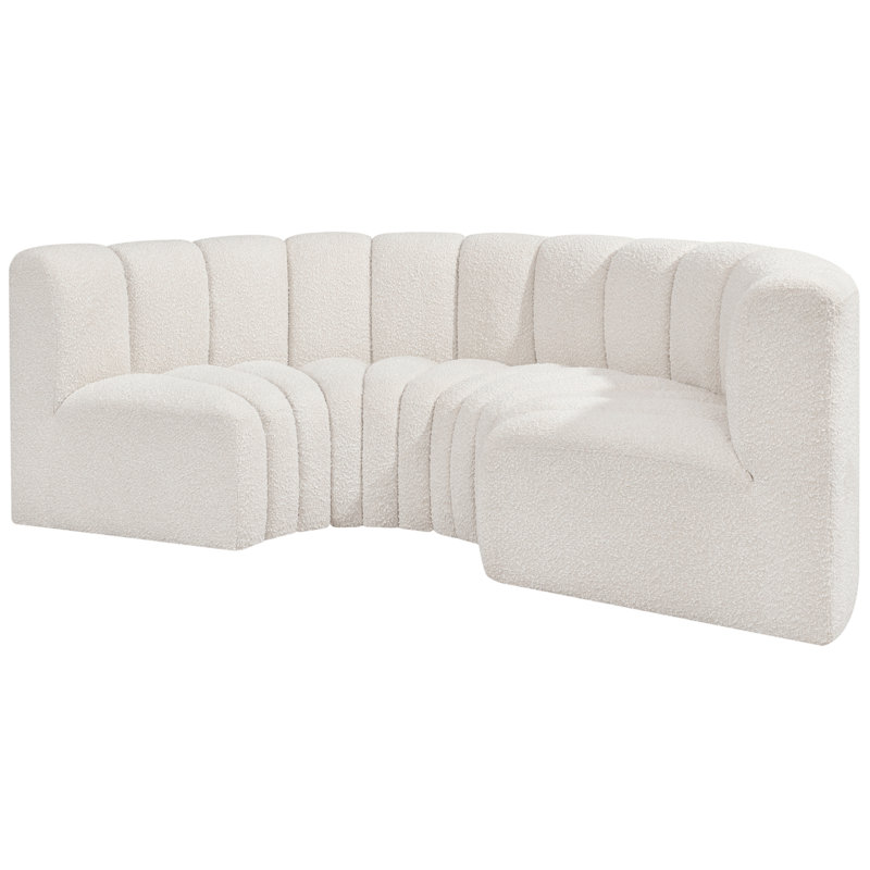 Hiten Upholstered Curved Sectional Reversible, Cream Boucle Fabric