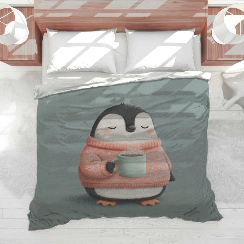 Édredon pingouin avec tasse à café, Simple extra long
