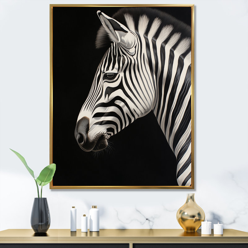 Portrait de zèbre noir et blanc IV encadré sur toile, H 44 po x l 34 po x P 1,5 po, Or