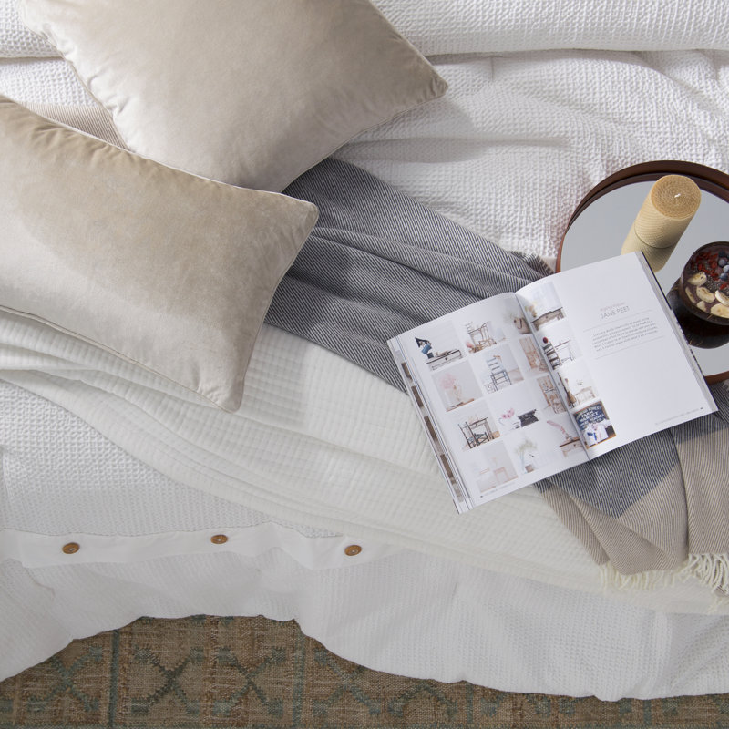 Cotton Waffle Weave Comforter set, Full/Queen Comforter + 2 Shams, White