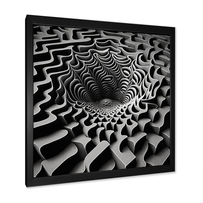 Through the Rabbit Hole Black White Maze I - Print, 24" H x 24" W x 1" D, Black Single Picture Framed