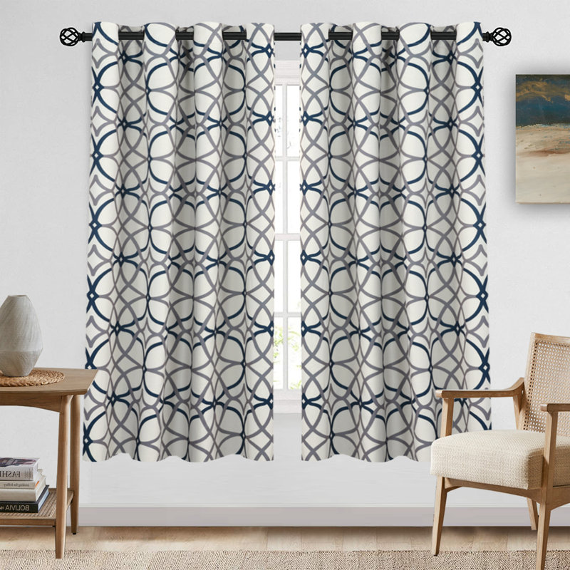 Rideaux à œillets Suwannee, L 52 po x L 63 po, Bleu marine / gris