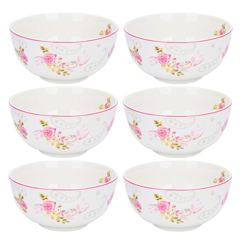 Ensemble de 6 bols en porcelaine rose Garden Rose