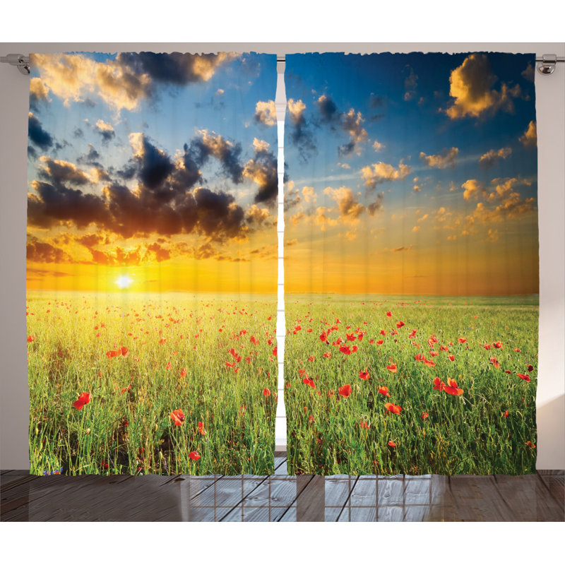Poppy Semi-Sheer Rod Pocket Curtain Panels, 54" x 108"