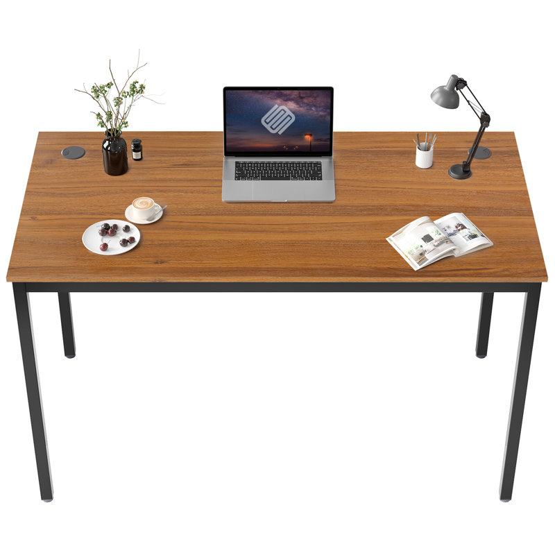 Metal Base Computer Desk, 29.52" H x 47.24" W x 23.62" D, Teak/Black