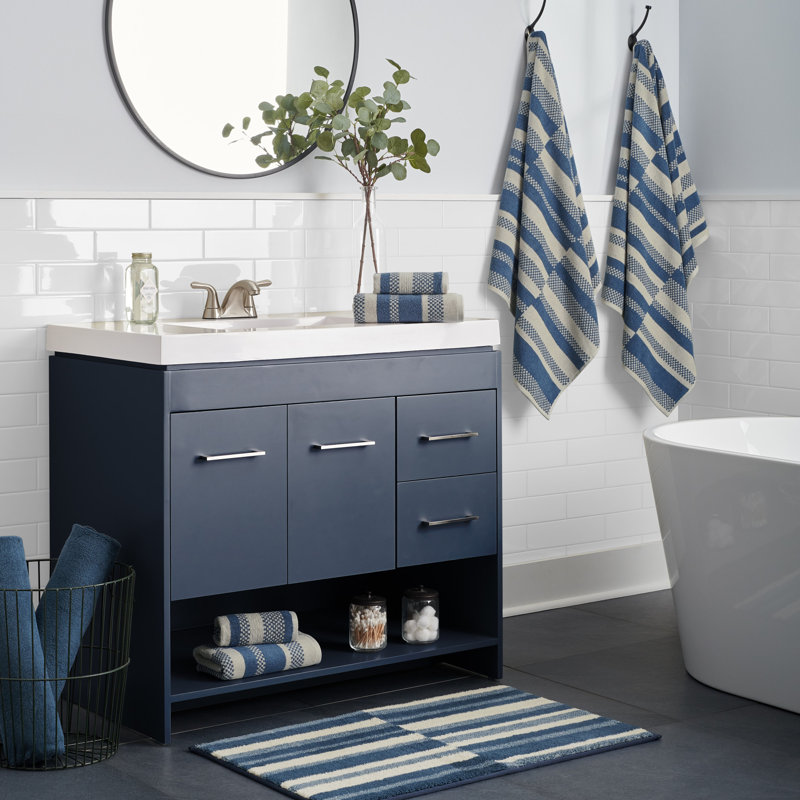 Ensemble de 6 serviettes en jacquard à rayures jacquard Scott Living Lucien, Bleu porcelaine