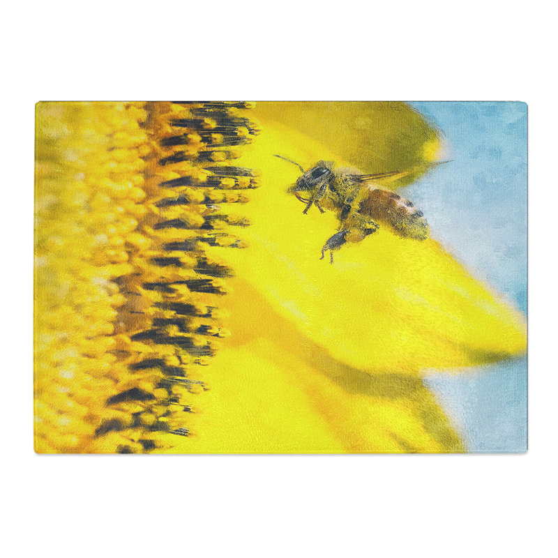 Tempered Glass Busy Bee and Yellow Flower Chopping Board, 28.5 cm x 39 cm