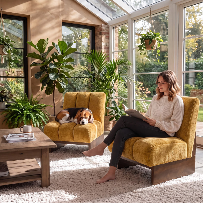 Fauteuil d'appoint moderne, fauteuil lounge rembourré avec base en bois massif, chaise d'appoint pour salon, Jaune