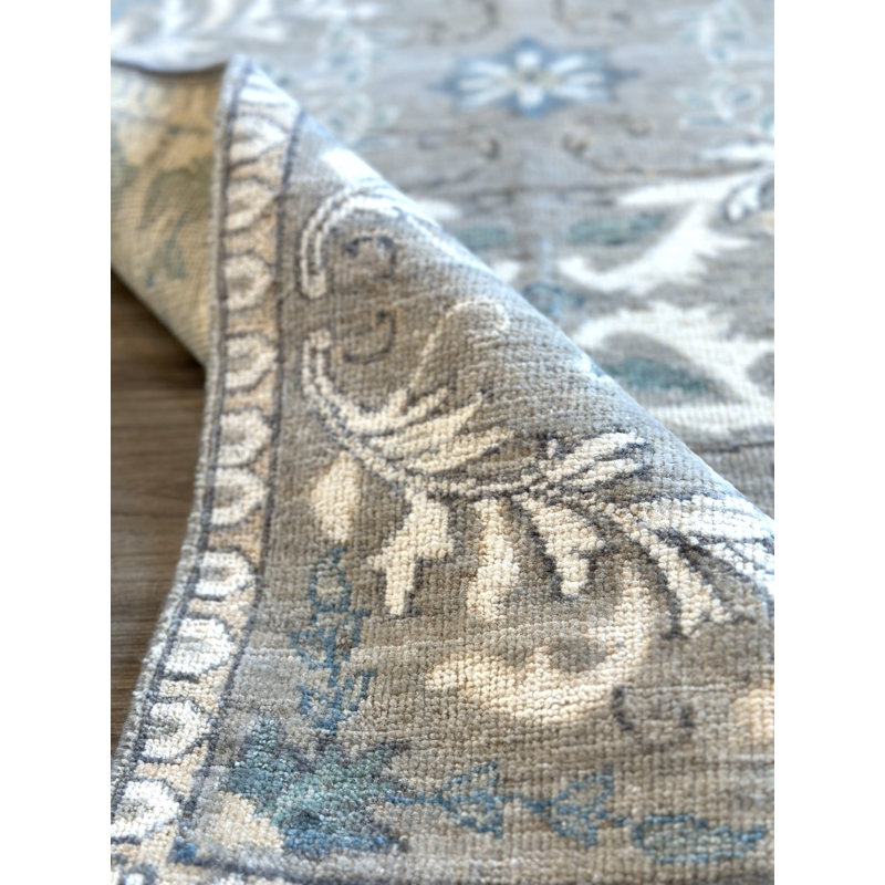 Tiny Knots Wool Floral Area Rug in Kinross Seaglass