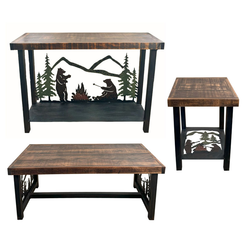 ENSEMBLE DE TABLE DE GUIMAUNE BRILLÉE SIENNA Bears - 1-table basse, 1 table de canapé, 2 tables de bout carrées de 17 po - toutes avec plateau en bois