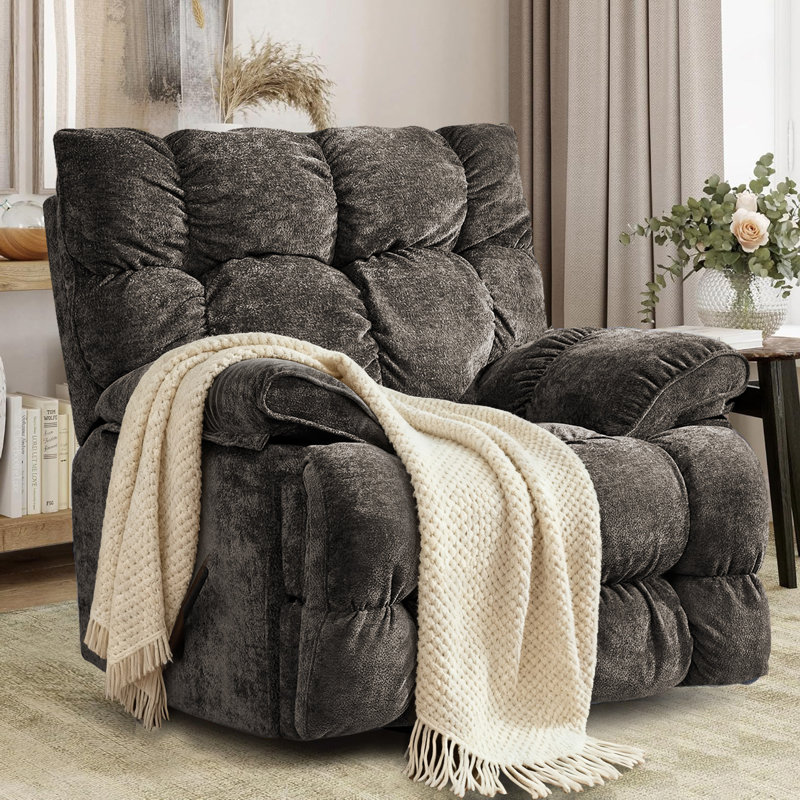 41.5" Wide Upholstered Manual Recliner, Oversized Swivel Rocker Recliner Chair, Gray