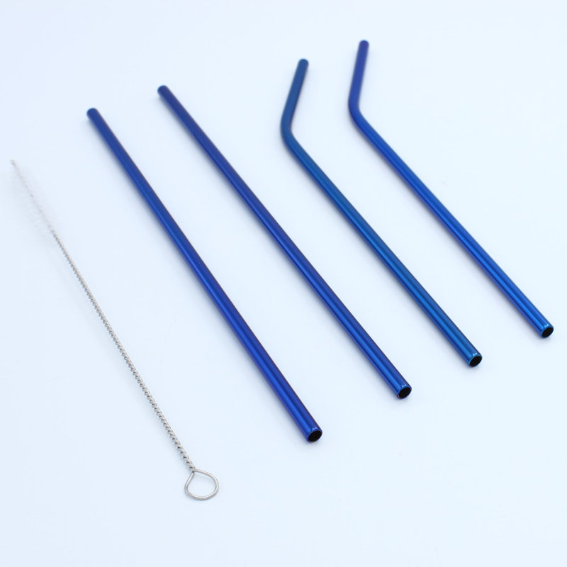 Ensemble de 15 pailles en acier inoxydable Elyon, Bleu